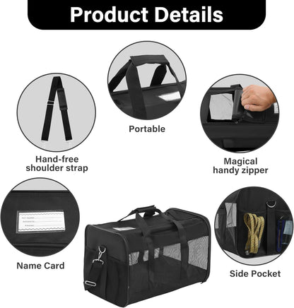 Soft-Sided Portable Pet Travel Carrier for Cats and Small Dogs, Airline Approved, Collapsible and Durable, Maximum Capacity 17 lbs (Medium)