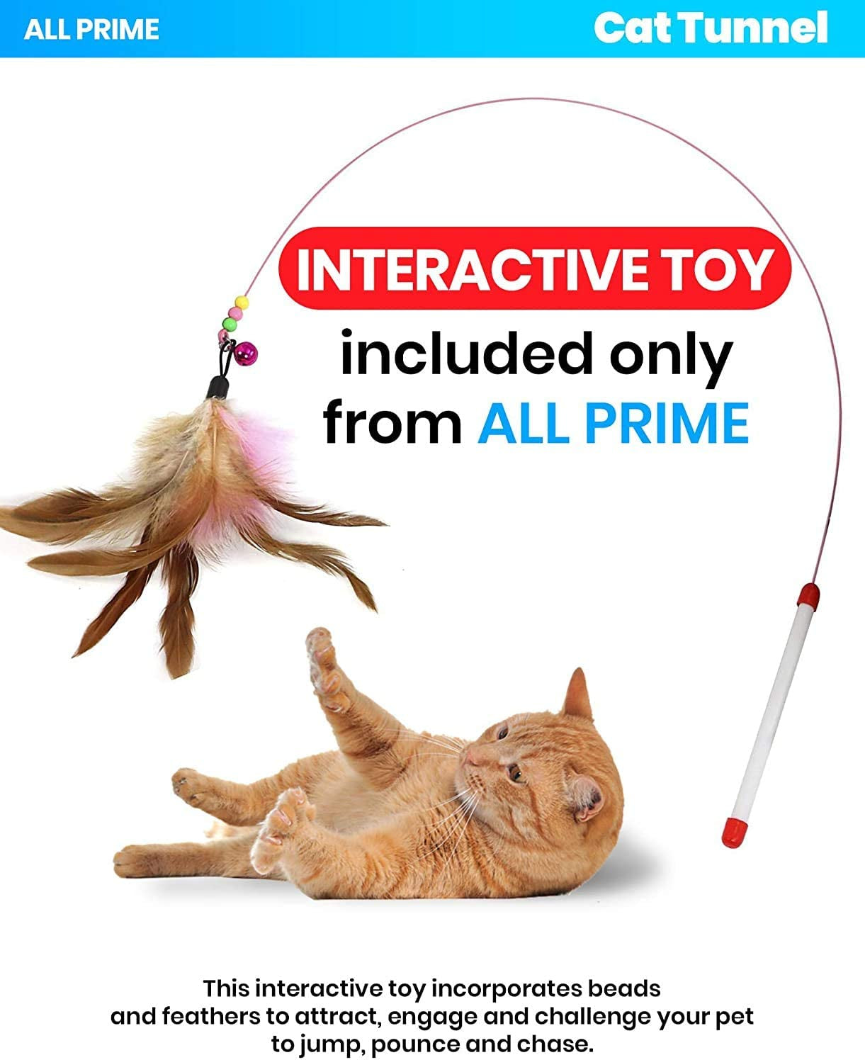 Collapsible 3-Way Cat Tunnel with Interactive Toy - Indoor Cat Play Tube - Ideal for Cats and Rabbits (Blue)