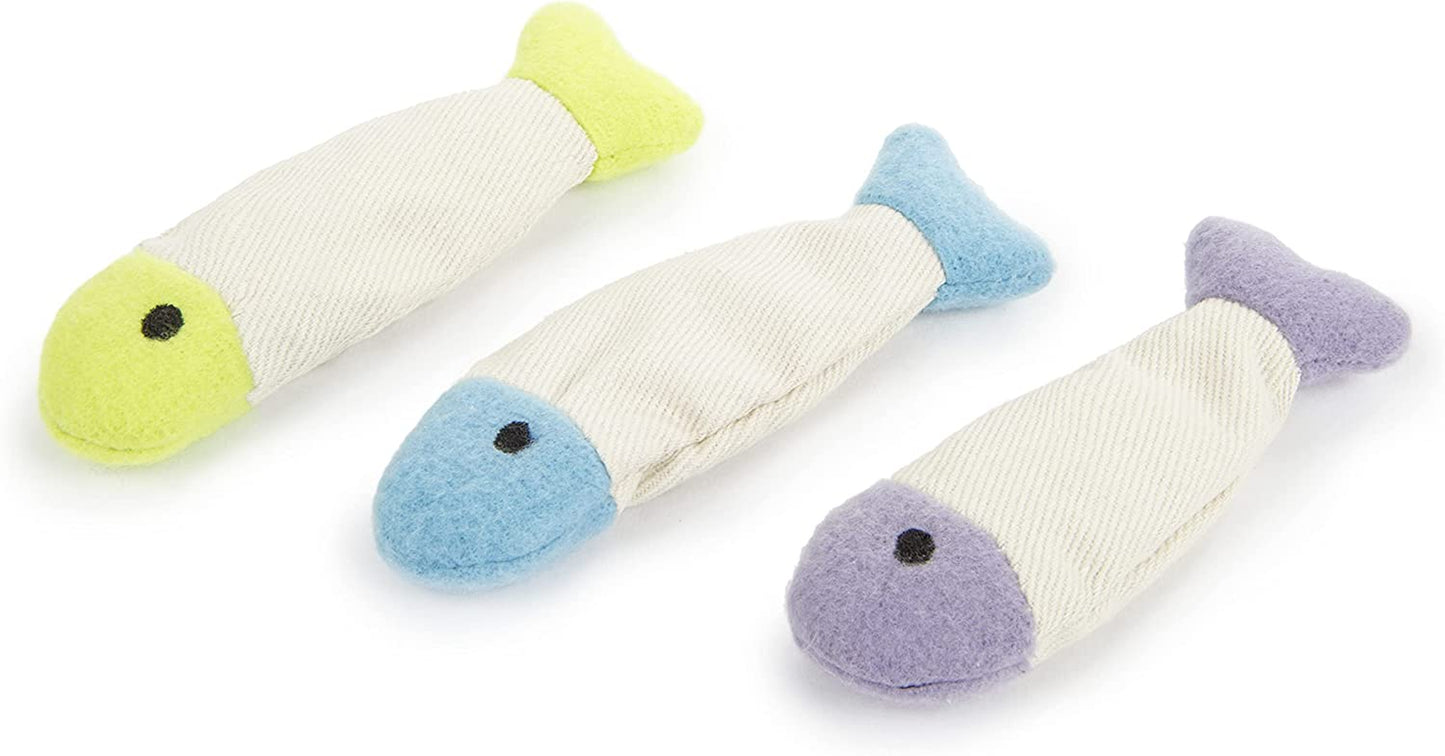 Fish Flop Crinkle Catnip Cat Toys - Set of 3, Multi-Color
