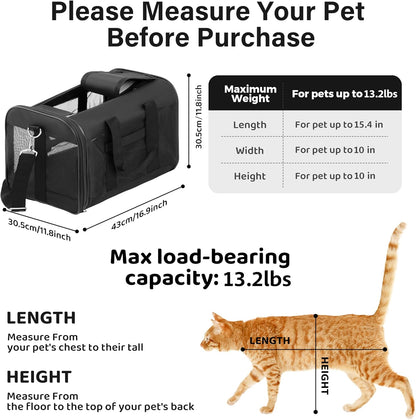 Soft-Sided Portable Pet Travel Carrier for Cats and Small Dogs, Airline Approved, Collapsible and Durable, Maximum Capacity 17 lbs (Medium)
