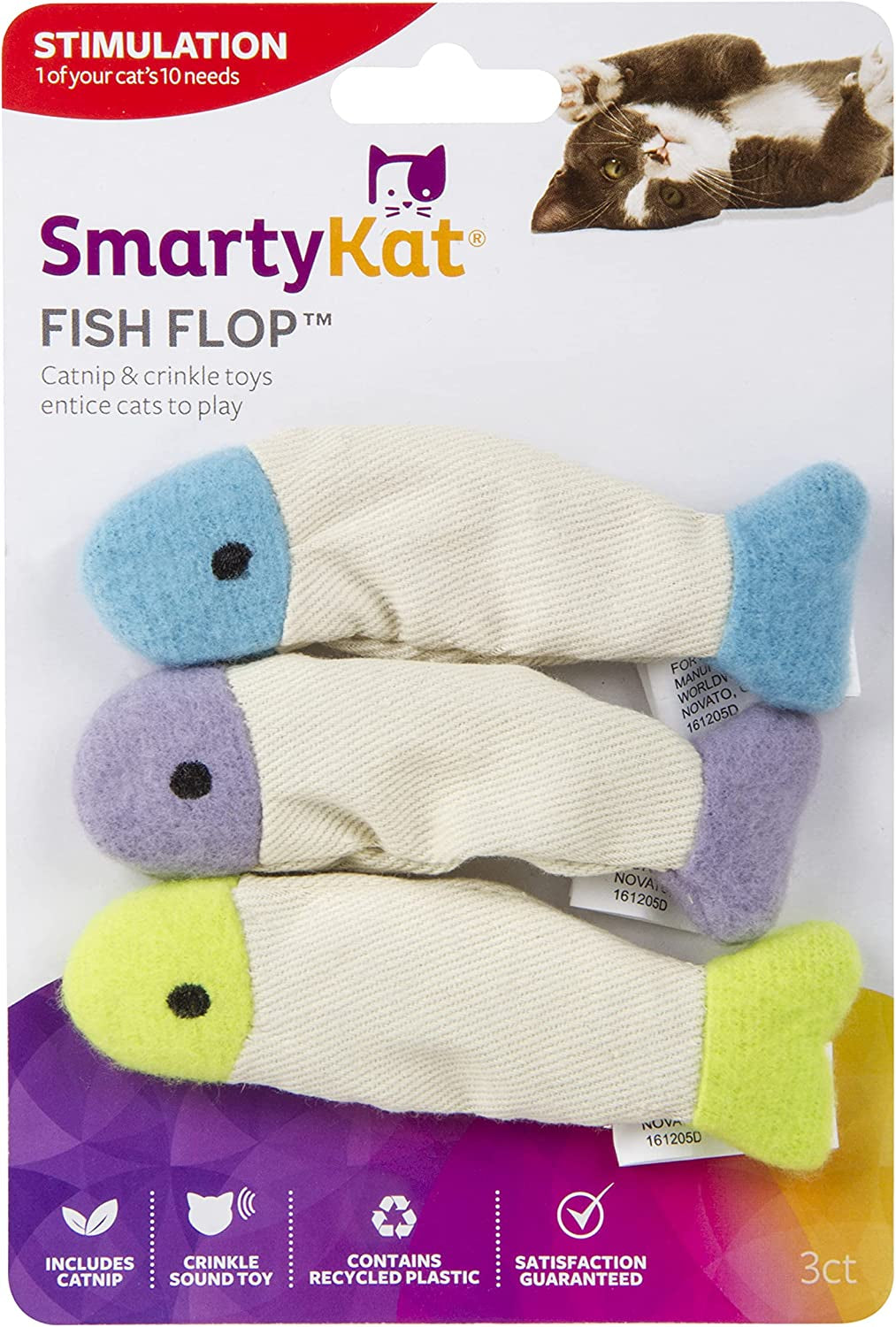 Fish Flop Crinkle Catnip Cat Toys - Set of 3, Multi-Color