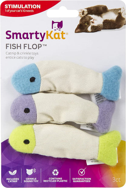 Fish Flop Crinkle Catnip Cat Toys - Set of 3, Multi-Color