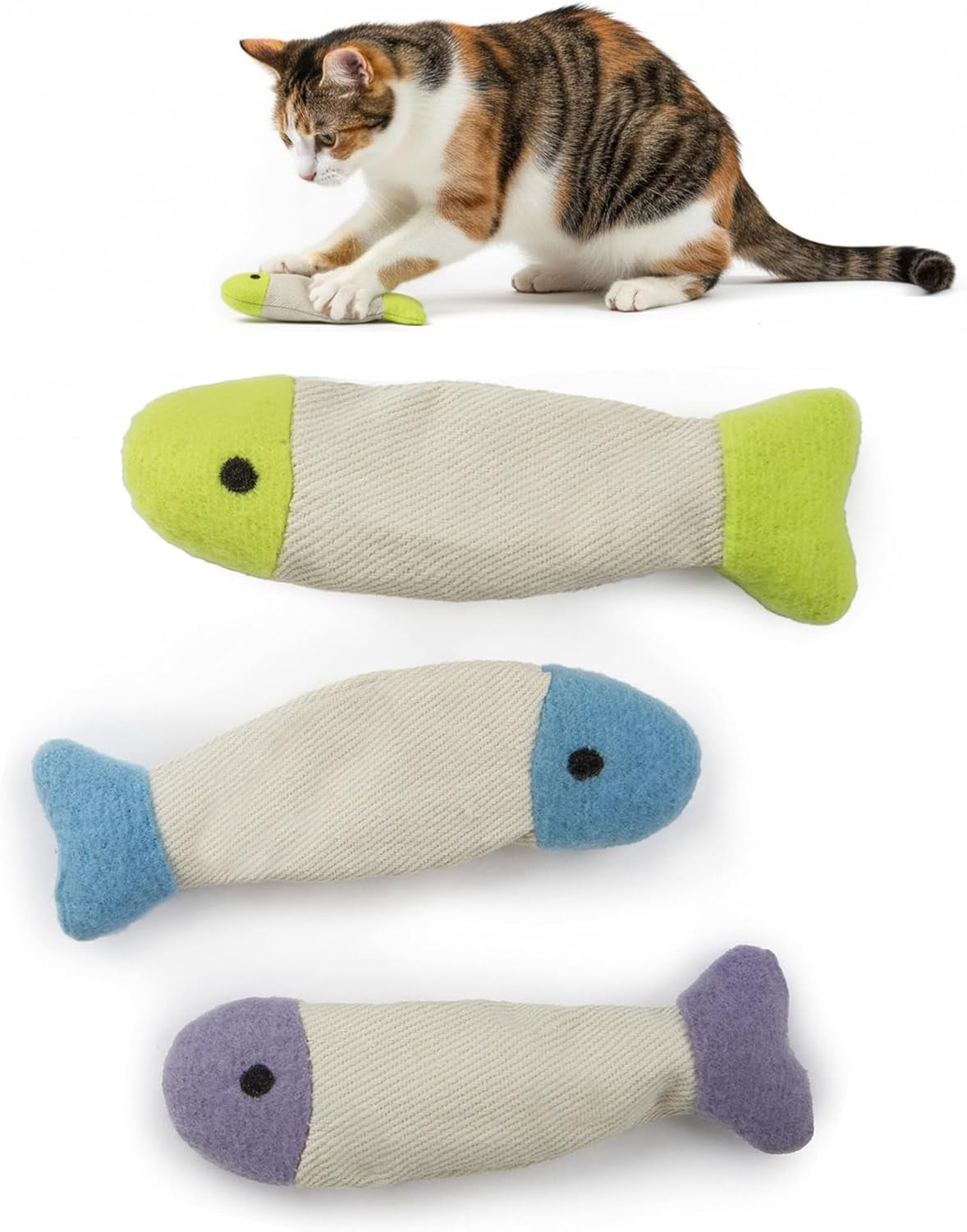 Fish Flop Crinkle Catnip Cat Toys - Set of 3, Multi-Color