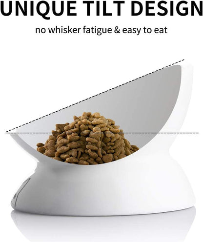 Elevated Ceramic Cat Bowls for Food and Water, Slanted Design for Spine Protection and Stress-Free Feeding, Backflow Prevention, White Porcelain Finish