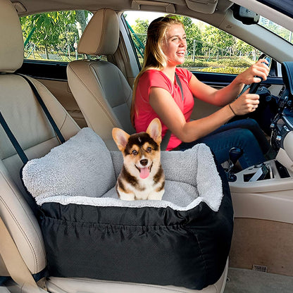 Premium Dog Car Seat for Small Breeds - Soft and Washable Travel Bed for Pets Under 25 lbs, Detachable Design with Storage Pockets and Clip-On Leash, Portable Carrier in Black