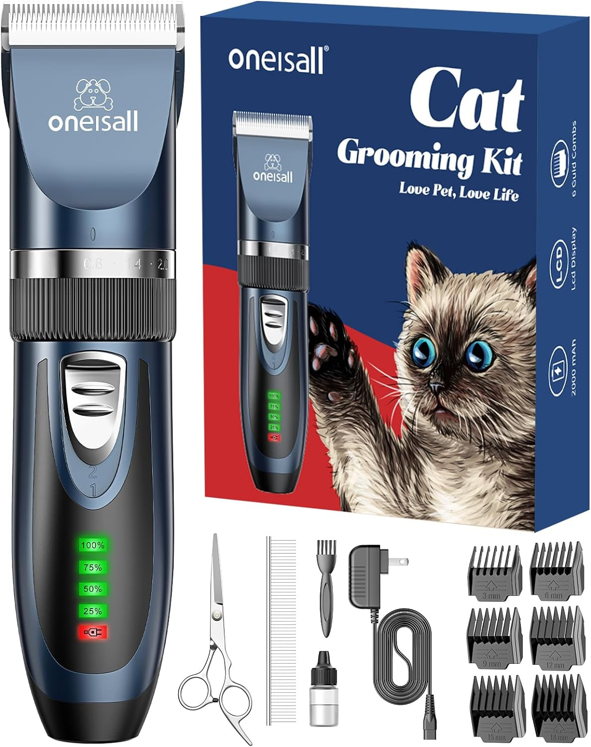 Professional Cat Grooming Kit: Cordless 2-Speed Clippers for Matted and Long Hair - Ideal for Cats, Small Dogs, and Other Animals (Blue)