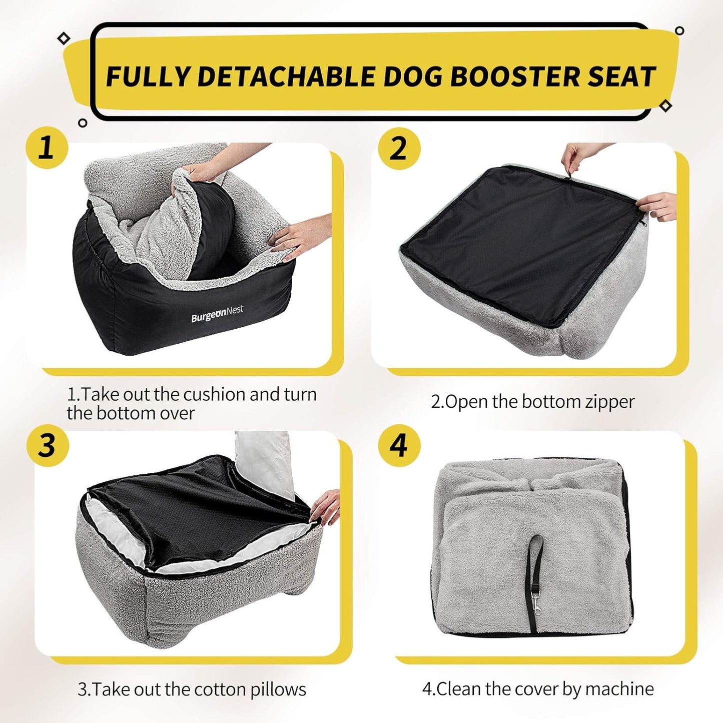 Premium Dog Car Seat for Small Breeds - Soft and Washable Travel Bed for Pets Under 25 lbs, Detachable Design with Storage Pockets and Clip-On Leash, Portable Carrier in Black