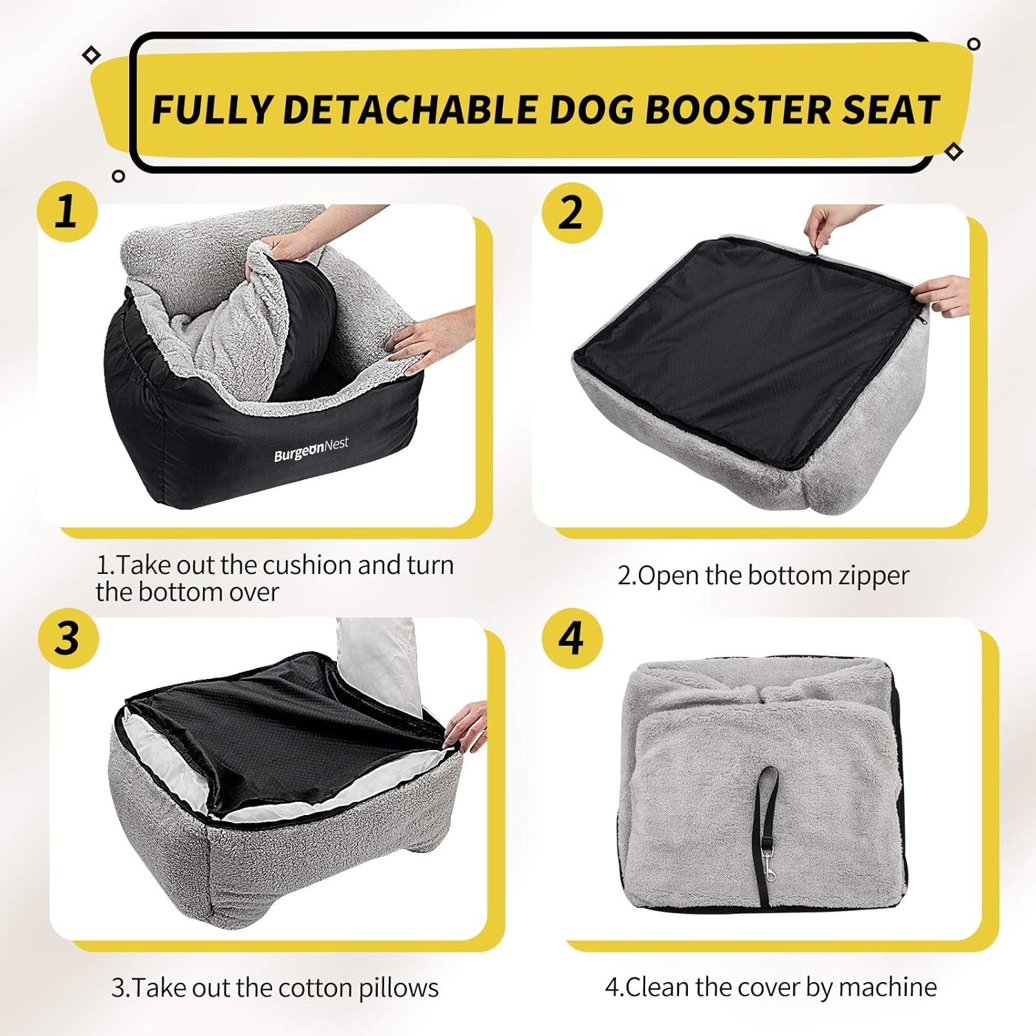 Premium Dog Car Seat for Small Breeds - Soft and Washable Travel Bed for Pets Under 25 lbs, Detachable Design with Storage Pockets and Clip-On Leash, Portable Carrier in Black