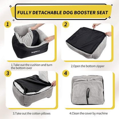 Premium Dog Car Seat for Small Breeds - Soft and Washable Travel Bed for Pets Under 25 lbs, Detachable Design with Storage Pockets and Clip-On Leash, Portable Carrier in Black